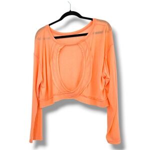 Long Sleeve Crop Top Cutout Peach Orange Athleisure Pullover Women's‎